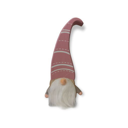 Picture of WOODEN PINK GNOMES WITH STRIPED WOODEN HAT